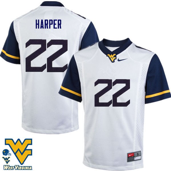 NCAA Men's Jarrod Harper West Virginia Mountaineers White #22 Nike Stitched Football College Authentic Jersey LT23T13AO